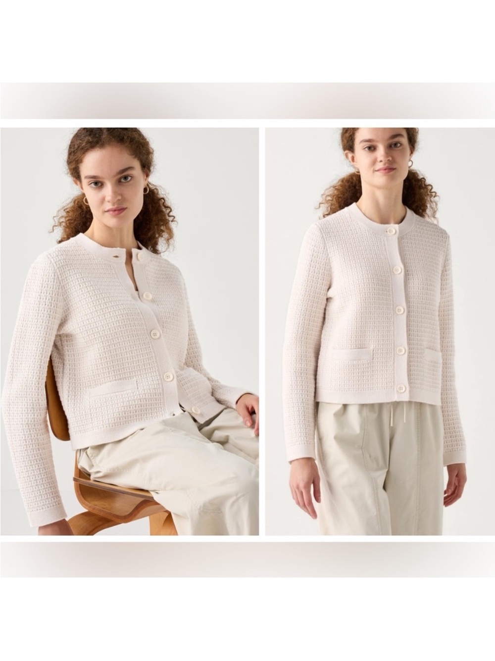 Uniqlo Off White Knitted Short Jacket Cardigan Textured NWOT large